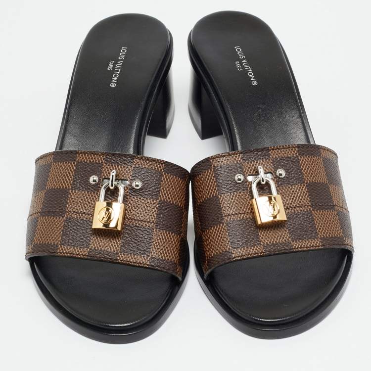Pre Owned Louis Vuitton Lock It Size 39 Brown Demier Canvas Slide Sandals