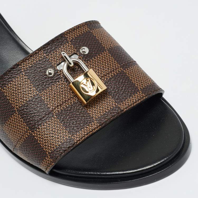 Pre Owned Louis Vuitton Lock It Size 39 Brown Demier Canvas Slide Sandals