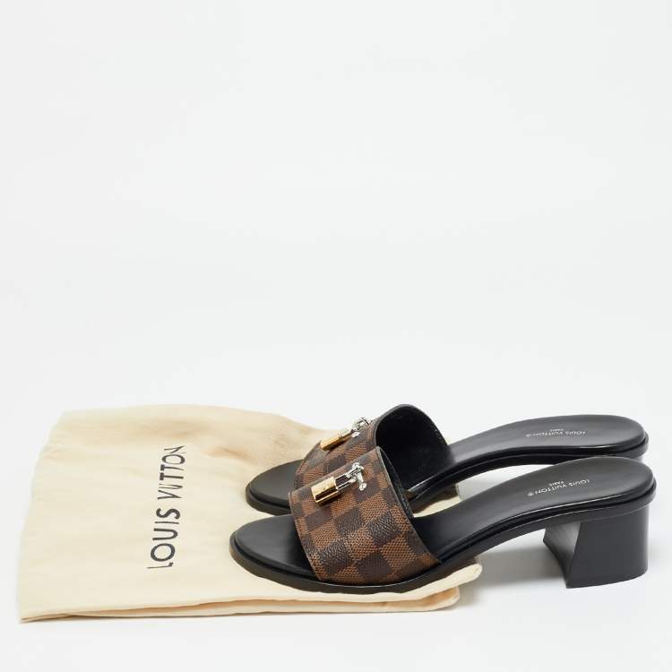 Pre Owned Louis Vuitton Lock It Size 39 Brown Demier Canvas Slide Sandals