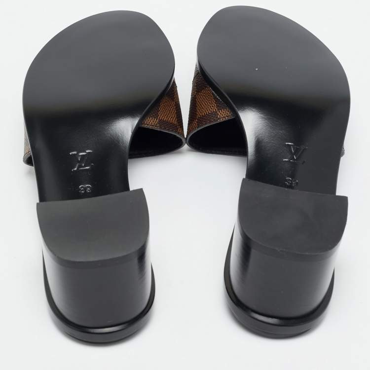 Pre Owned Louis Vuitton Lock It Size 39 Brown Demier Canvas Slide Sandals