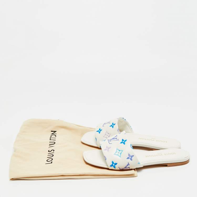 مملوكة مسبقًا Louis Vuitton Revival Size 38 White/Blue Monogram Leather Flat Slide
