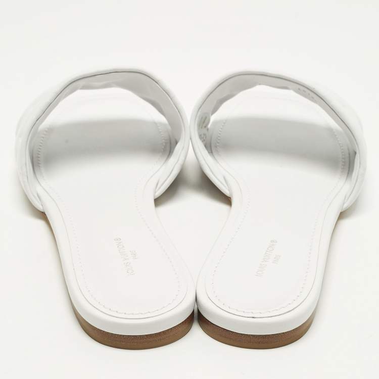 Pre Owned Louis Vuitton Revival Size 40 White Monogram Leather Flat Slide