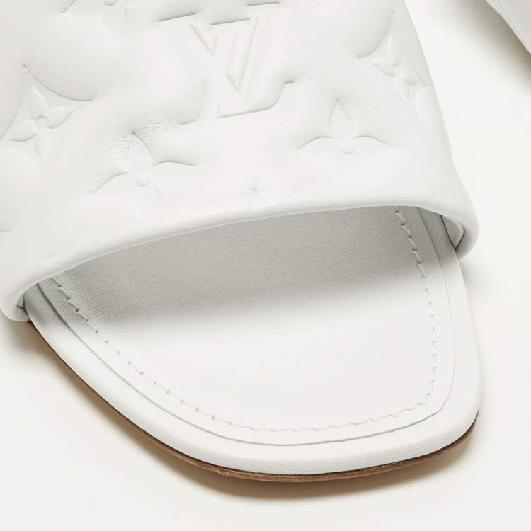 Pre Owned Louis Vuitton Revival Size 40 White Monogram Leather Flat Slide