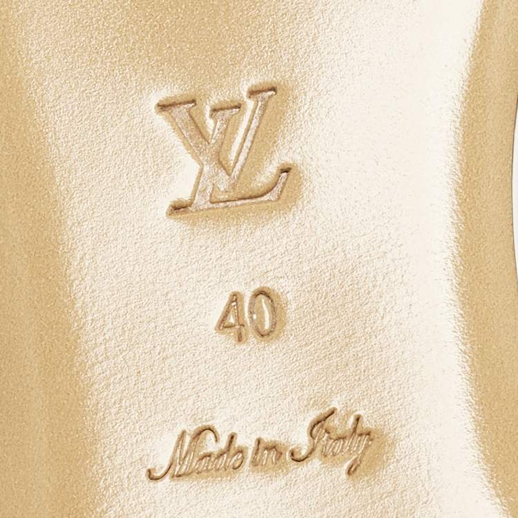 Pre Owned Louis Vuitton Revival Size 40 White Monogram Leather Flat Slide