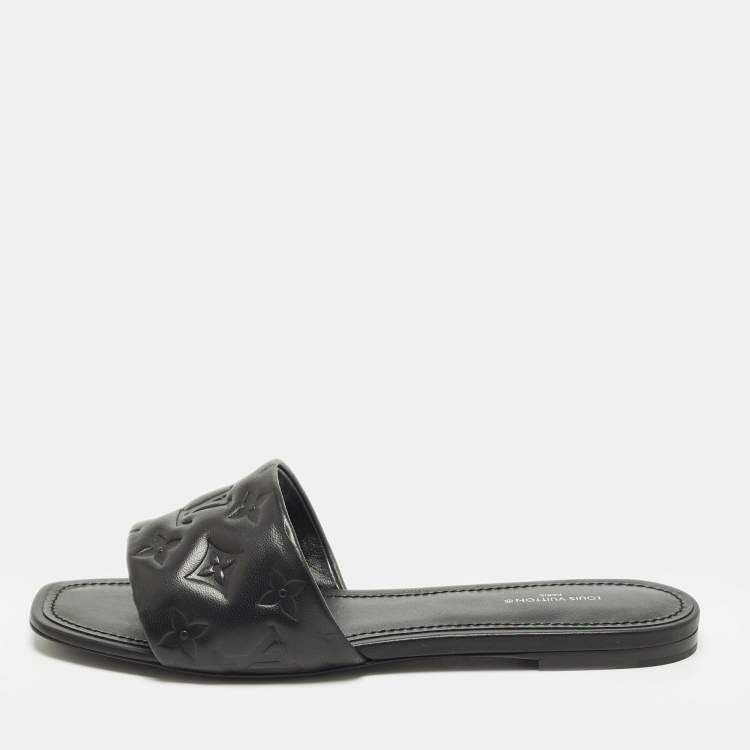 Pre Owned Louis Vuitton Revival Size 40 Black Leather Flat Sandals