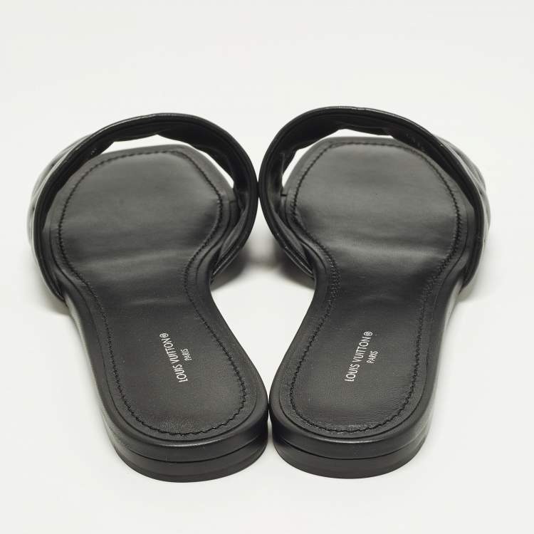 Pre Owned Louis Vuitton Revival Size 40 Black Leather Flat Sandals
