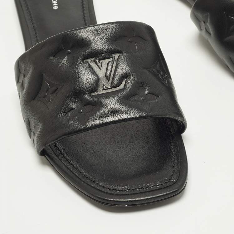 Pre Owned Louis Vuitton Revival Size 40 Black Leather Flat Sandals