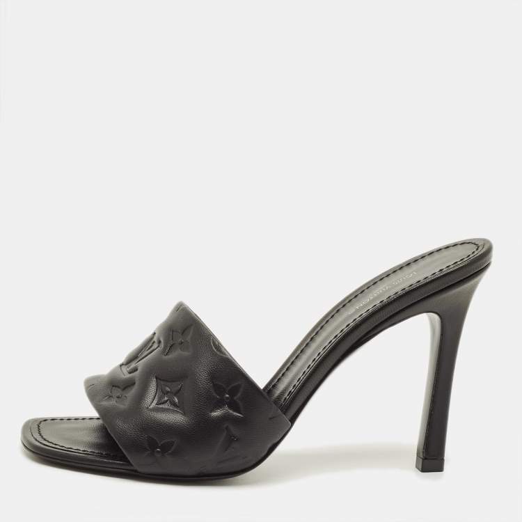 Pre Owned Louis Vuitton Revival Size 39 Black Monogram Leather Slide Sandals