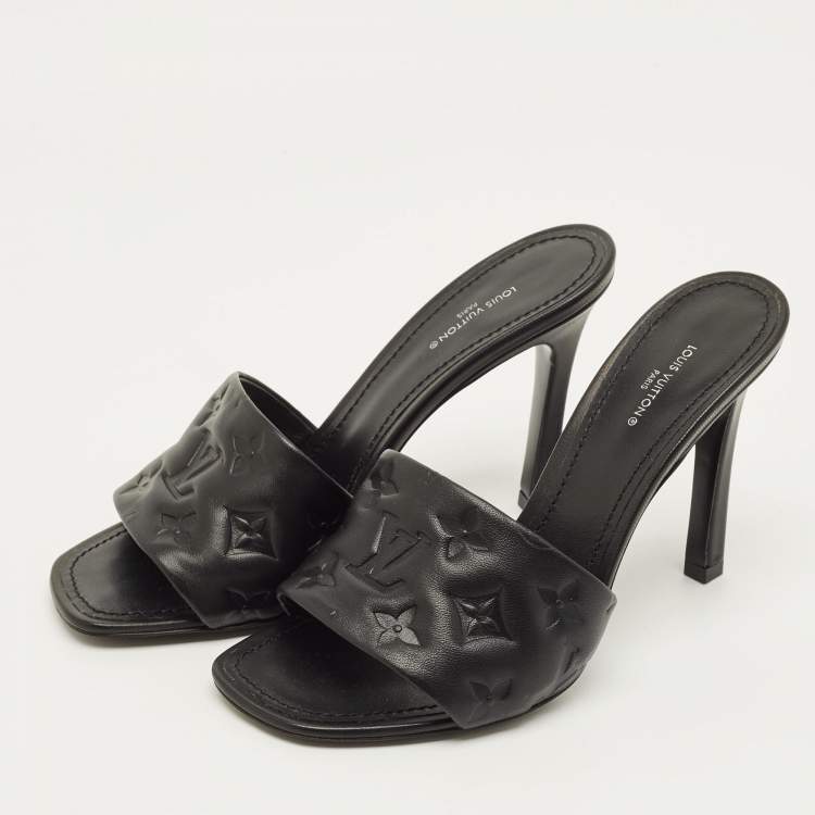 Pre Owned Louis Vuitton Revival Size 39 Black Monogram Leather Slide Sandals