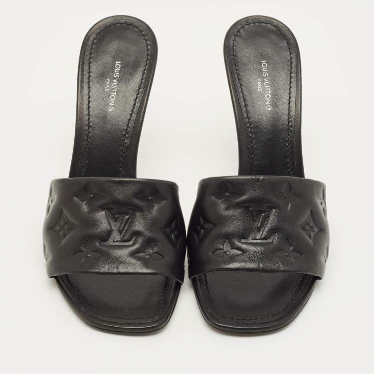 Pre Owned Louis Vuitton Revival Size 39 Black Monogram Leather Slide Sandals