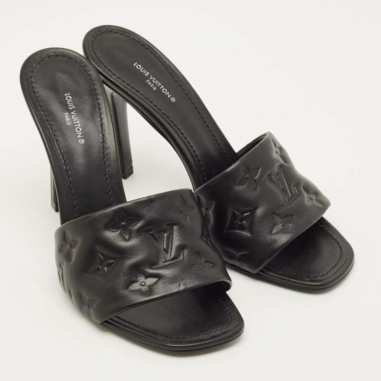 Pre Owned Louis Vuitton Revival Size 39 Black Monogram Leather Slide Sandals