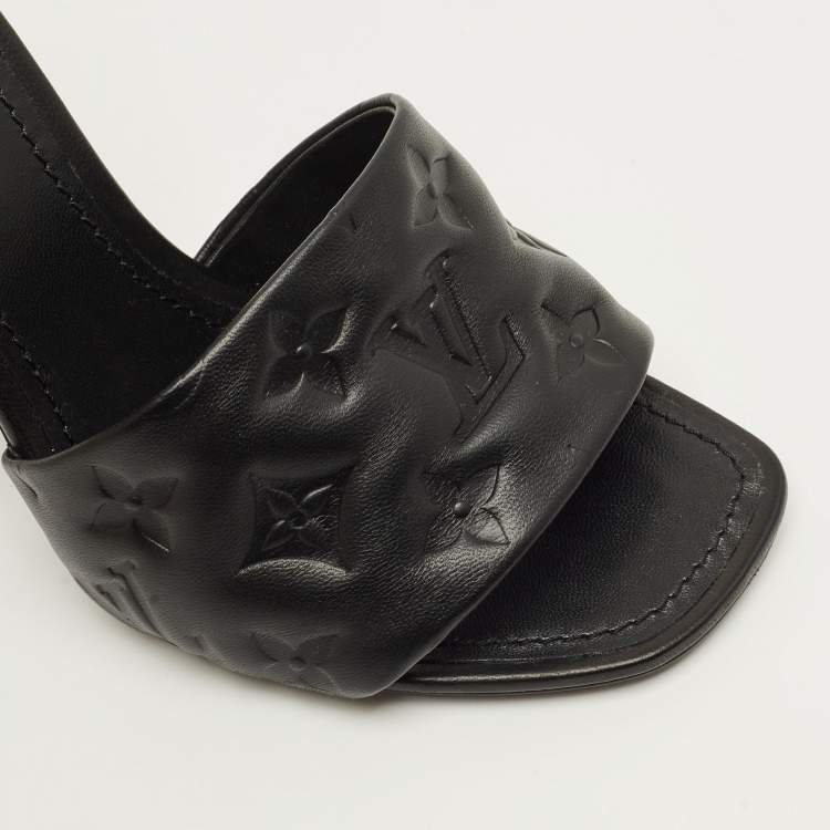 Pre Owned Louis Vuitton Revival Size 39 Black Monogram Leather Slide Sandals