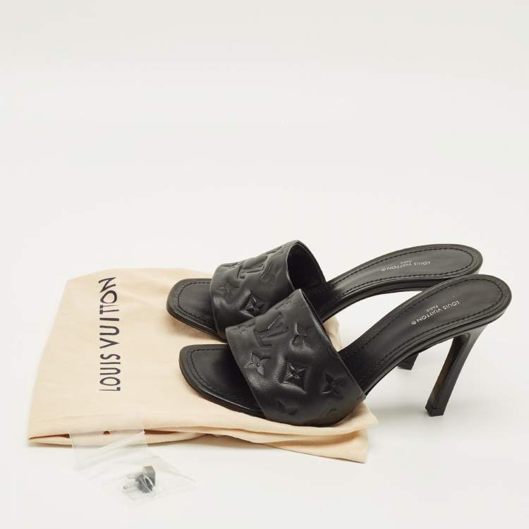 Pre Owned Louis Vuitton Revival Size 39 Black Monogram Leather Slide Sandals