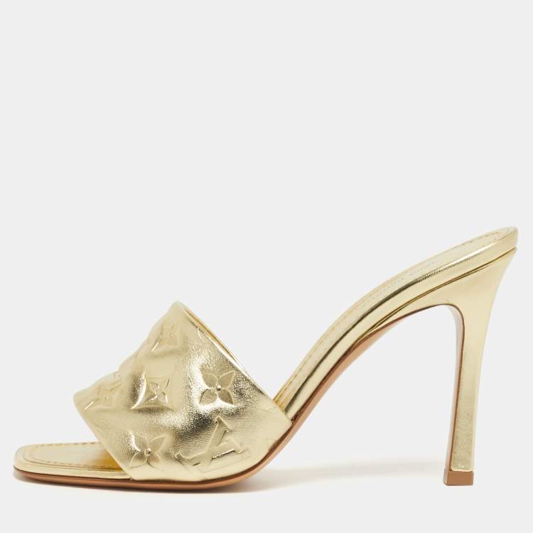 Pre Owned Louis Vuitton Revival Size 39 Gold Monogram Leather Slide Sandals