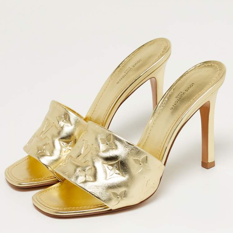 Pre Owned Louis Vuitton Revival Size 39 Gold Monogram Leather Slide Sandals