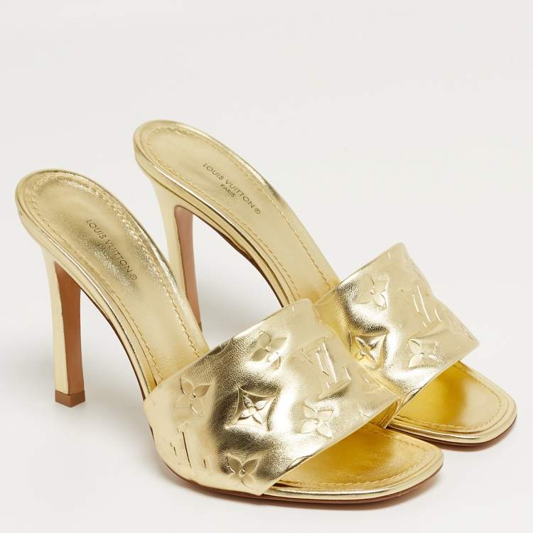 Pre Owned Louis Vuitton Revival Size 39 Gold Monogram Leather Slide Sandals