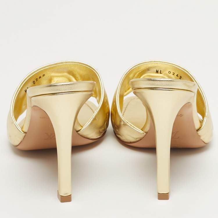 Pre Owned Louis Vuitton Revival Size 39 Gold Monogram Leather Slide Sandals