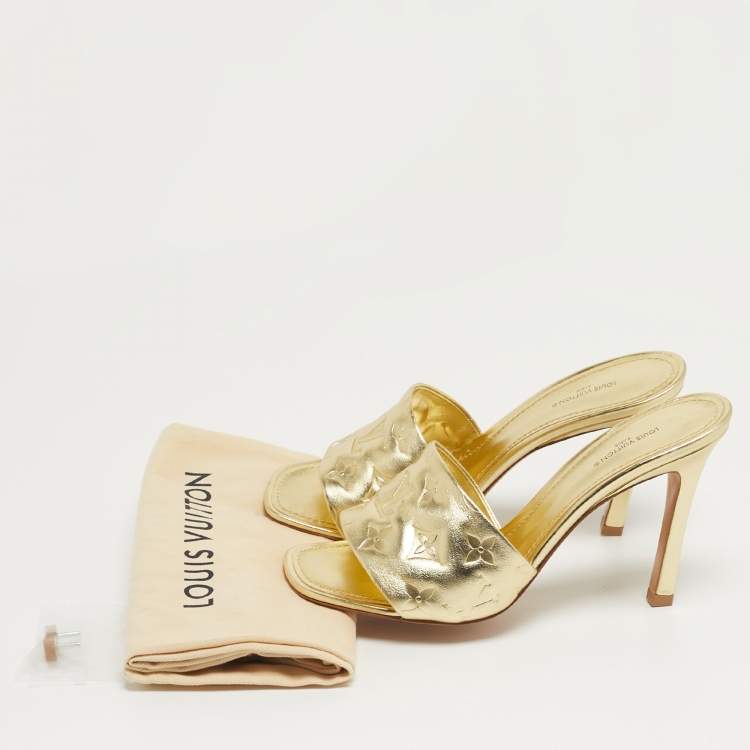 Pre Owned Louis Vuitton Revival Size 39 Gold Monogram Leather Slide Sandals