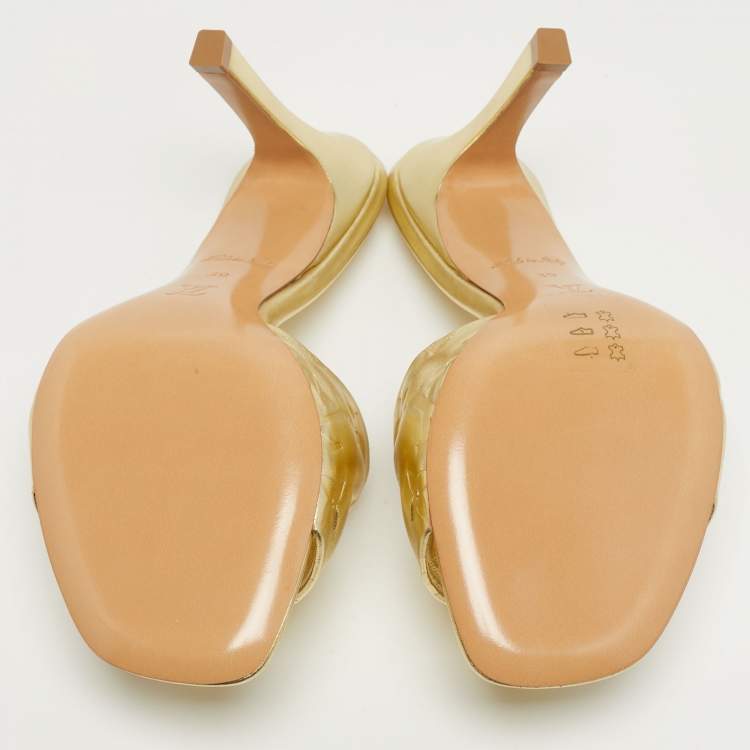 Pre Owned Louis Vuitton Revival Size 39 Gold Monogram Leather Slide Sandals