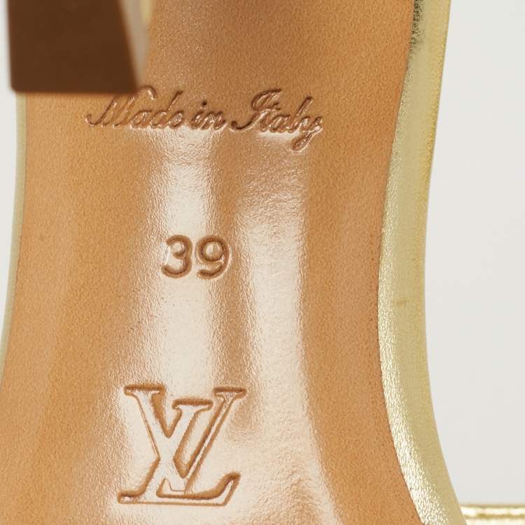 Pre Owned Louis Vuitton Revival Size 39 Gold Monogram Leather Slide Sandals