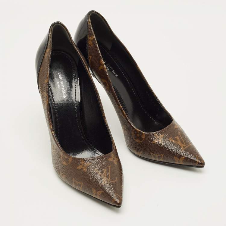 Pre Owned Louis Vuitton Chérie Size 39 Brown/Black Monogram Canvas and Patent Leather Pumps
