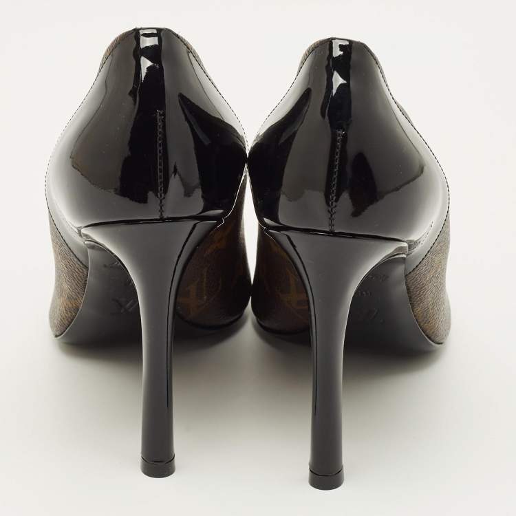 Pre Owned Louis Vuitton Chérie Size 39 Brown/Black Monogram Canvas and Patent Leather Pumps