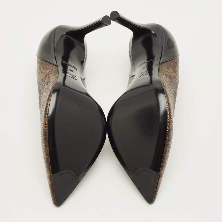 Pre Owned Louis Vuitton Chérie Size 39 Brown/Black Monogram Canvas and Patent Leather Pumps