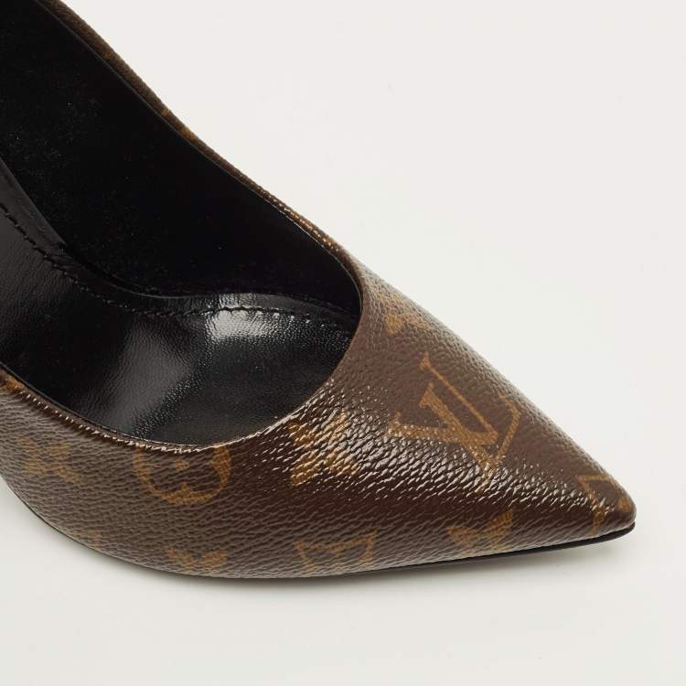 Pre Owned Louis Vuitton Chérie Size 39 Brown/Black Monogram Canvas and Patent Leather Pumps