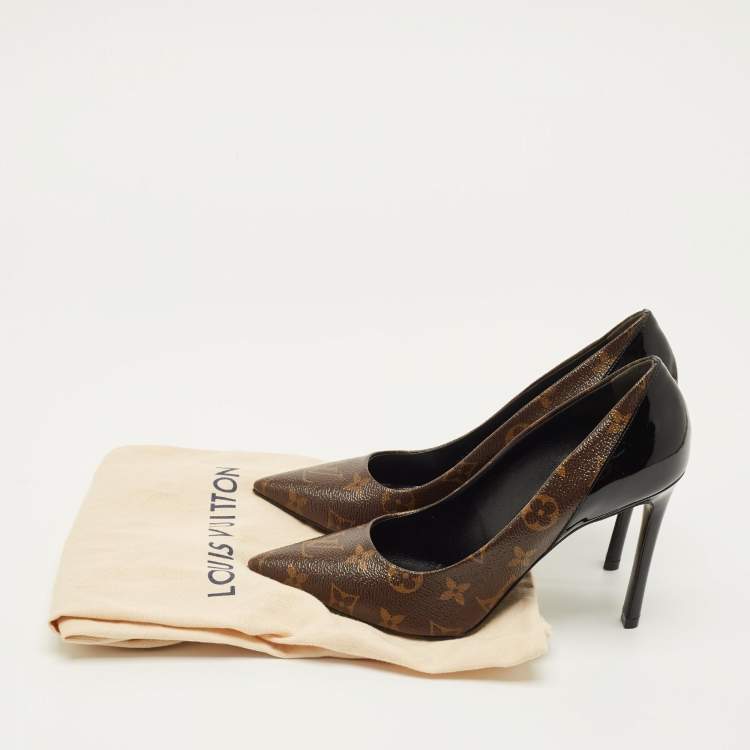 Pre Owned Louis Vuitton Chérie Size 39 Brown/Black Monogram Canvas and Patent Leather Pumps