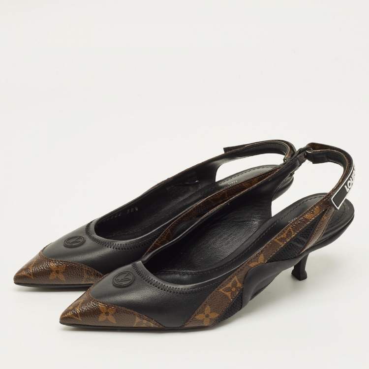 Pre Owned Louis Vuitton Archlight Size 38.5 Black/Brown Monogram Canvas and Leather Slingback Pumps