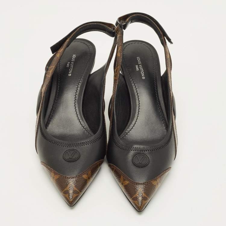 Pre Owned Louis Vuitton Archlight Size 38.5 Black/Brown Monogram Canvas and Leather Slingback Pumps