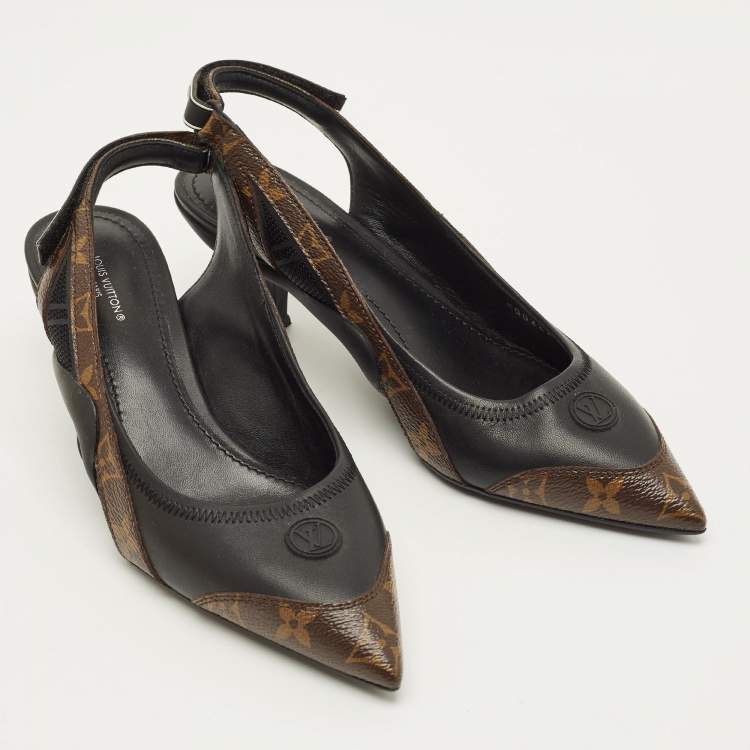 Pre Owned Louis Vuitton Archlight Size 38.5 Black/Brown Monogram Canvas and Leather Slingback Pumps