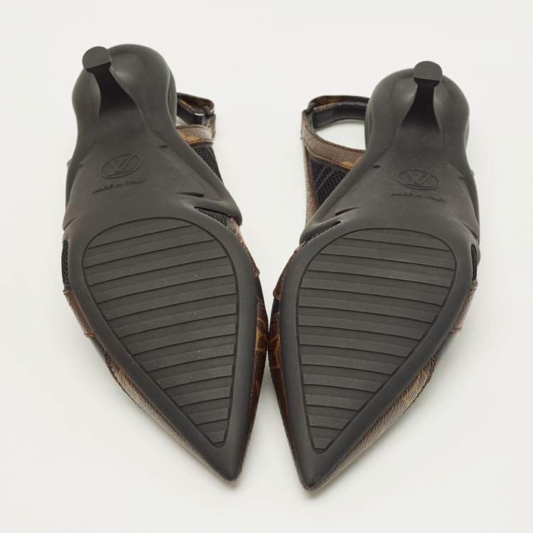 Pre Owned Louis Vuitton Archlight Size 38.5 Black/Brown Monogram Canvas and Leather Slingback Pumps