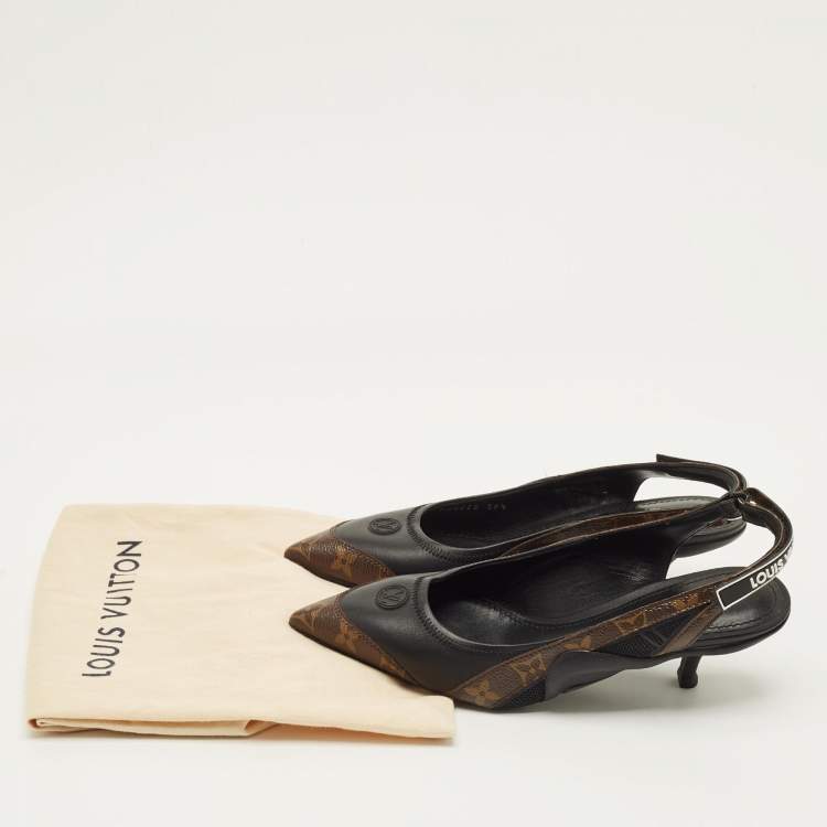 Pre Owned Louis Vuitton Archlight Size 38.5 Black/Brown Monogram Canvas and Leather Slingback Pumps