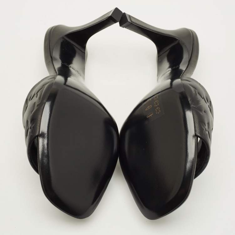 مملوكة مسبقًا Louis Vuitton Revival Size 39 Black Monogram Embossed Leather Slide Sandals