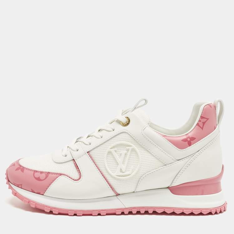 Pre Owned Louis Vuitton Run Away Size 39 White/Pink Leather and Mesh Low Top Sneakers