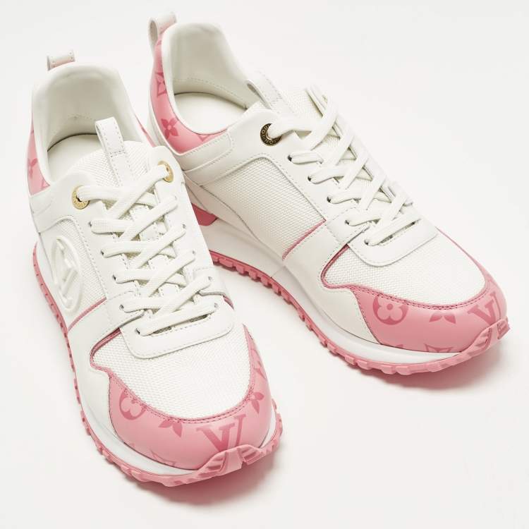 Pre Owned Louis Vuitton Run Away Size 39 White/Pink Leather and Mesh Low Top Sneakers