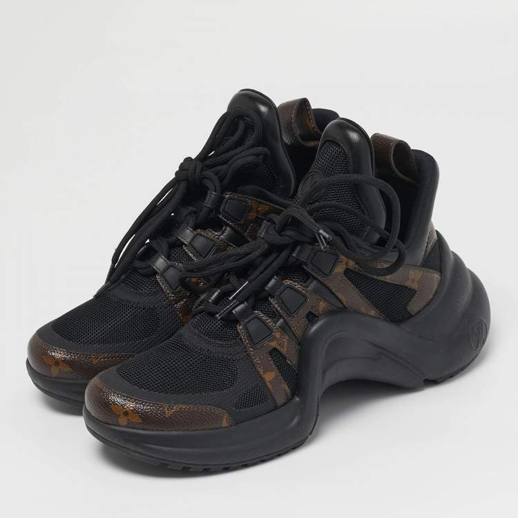 Pre Owned Louis Vuitton Archlight Size 38 Black/Brown Monogram Canvas and Mesh Lace Up Sneakers