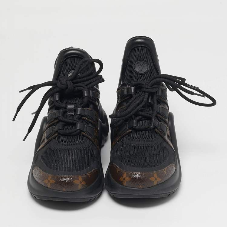 Pre Owned Louis Vuitton Archlight Size 38 Black/Brown Monogram Canvas and Mesh Lace Up Sneakers