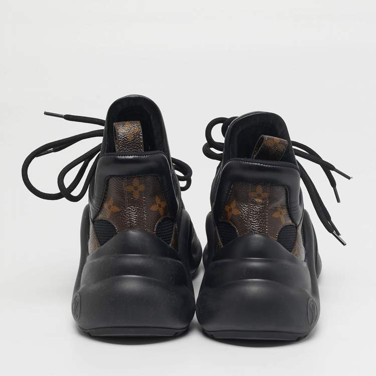 Pre Owned Louis Vuitton Archlight Size 38 Black/Brown Monogram Canvas and Mesh Lace Up Sneakers