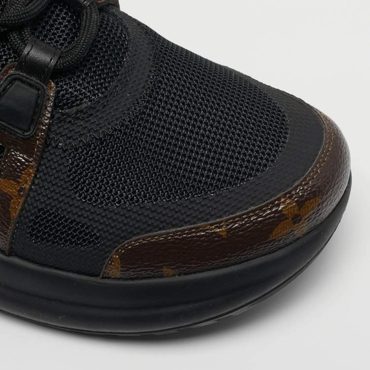 Pre Owned Louis Vuitton Archlight Size 38 Black/Brown Monogram Canvas and Mesh Lace Up Sneakers