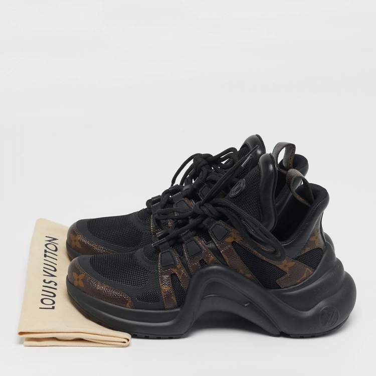 Pre Owned Louis Vuitton Archlight Size 38 Black/Brown Monogram Canvas and Mesh Lace Up Sneakers