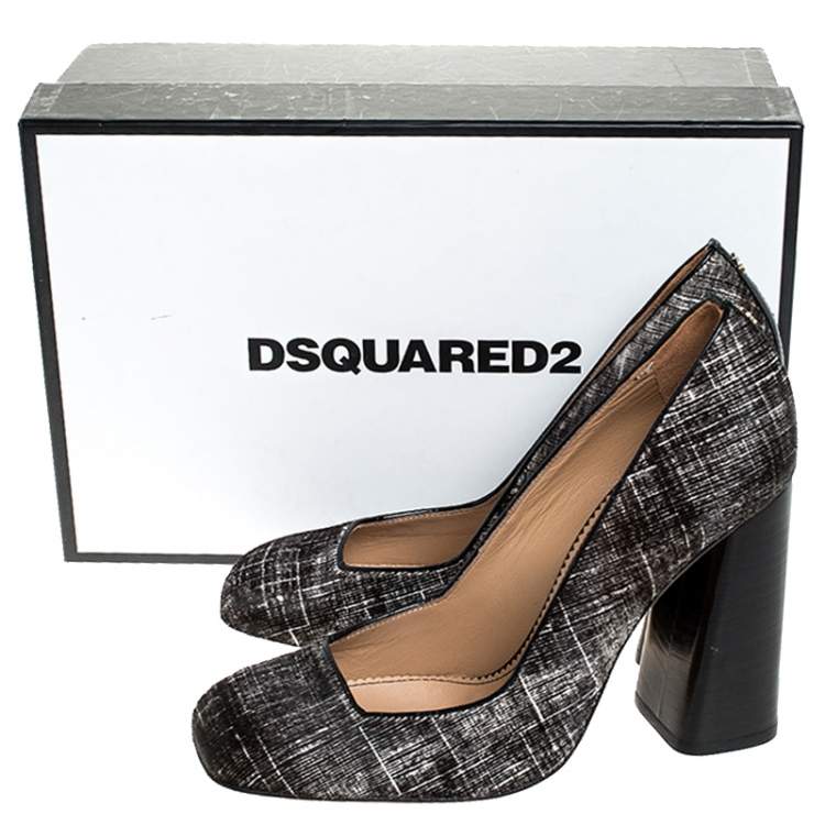 Pre Owned DSquared2 Black/White Pony Hair Block Heel Pumps Size 38