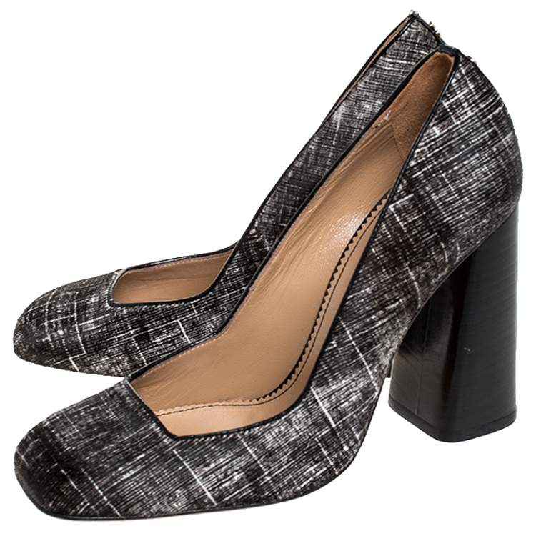 Pre Owned DSquared2 Black/White Pony Hair Block Heel Pumps Size 38