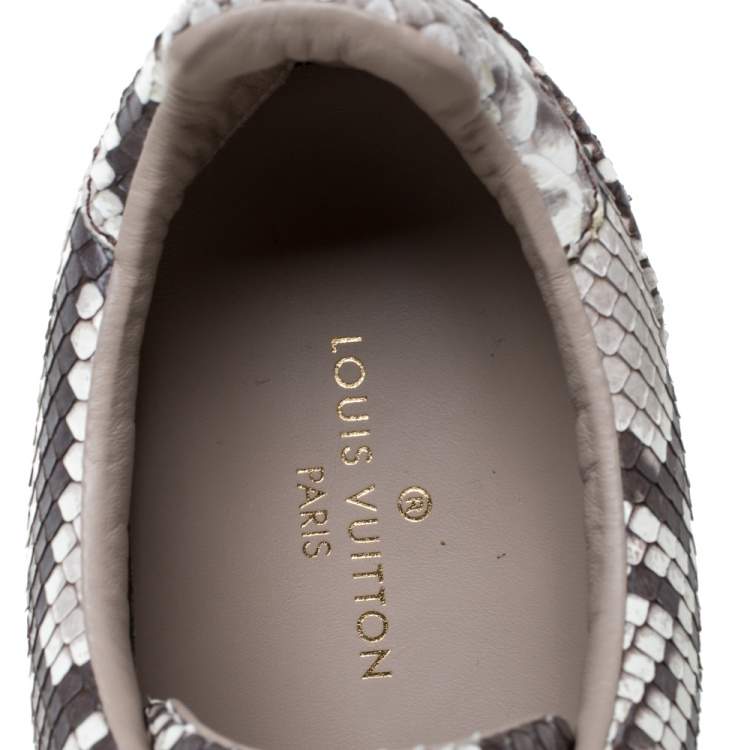 Pre Owned Louis Vuitton Two Tone Python Leather Front Row Lace Up Sneakers Size 36.5
