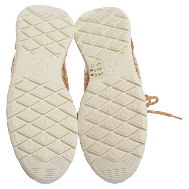 Pre Owned Louis Vuitton Gold Knit Fabric And Leather Aftergame Lace Trainer Sneakers Size 37