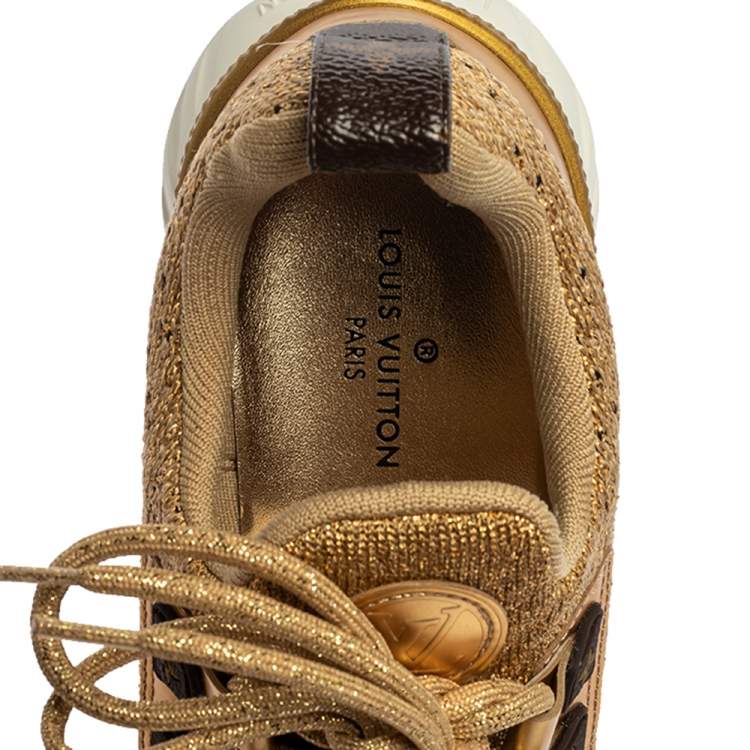 Pre Owned Louis Vuitton Gold Knit Fabric And Leather Aftergame Lace Trainer Sneakers Size 37