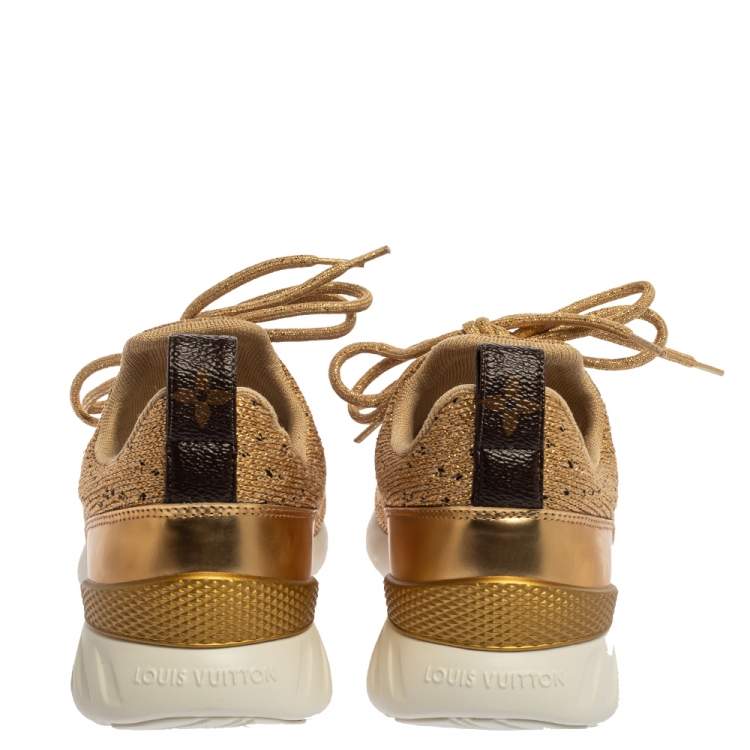 Pre Owned Louis Vuitton Gold Knit Fabric And Leather Aftergame Lace Trainer Sneakers Size 37