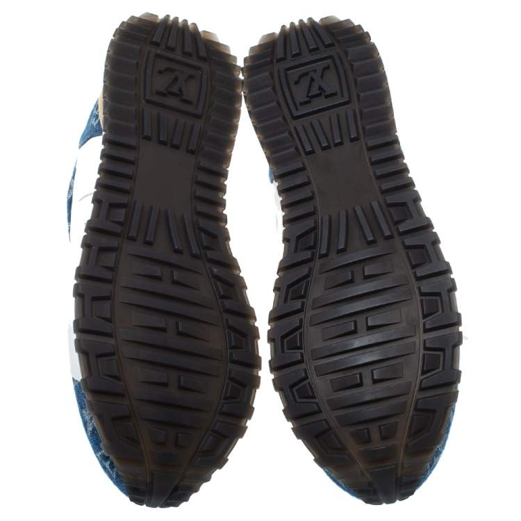 Pre Owned Louis Vuitton White/Blue Leather, Mesh And Denim Monogram Run Away Sneakers Size 42