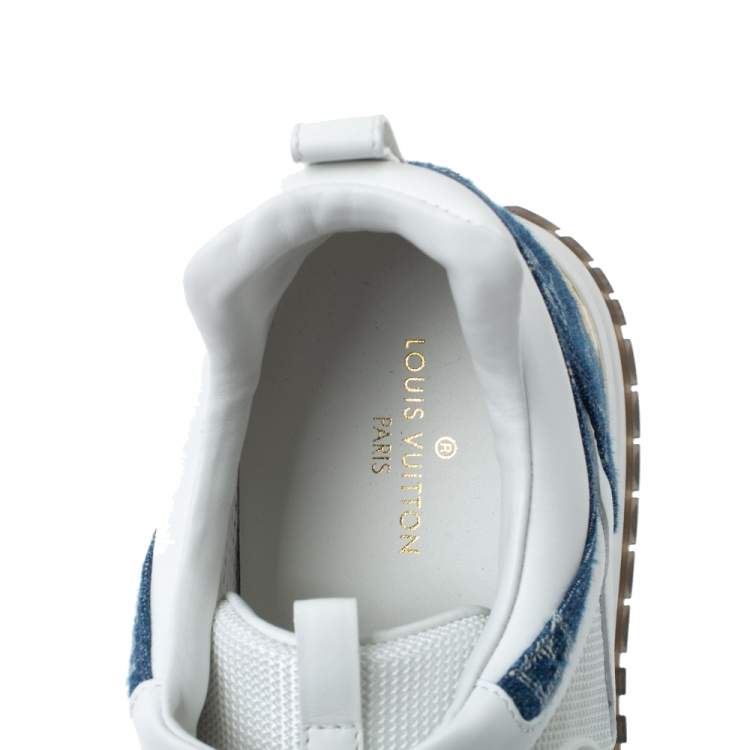 Pre Owned Louis Vuitton White/Blue Leather, Mesh And Denim Monogram Run Away Sneakers Size 42